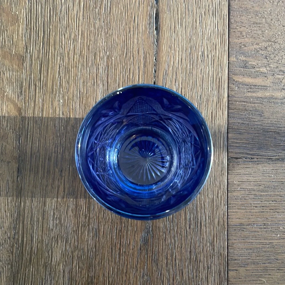 West Elm blue drinking glasses